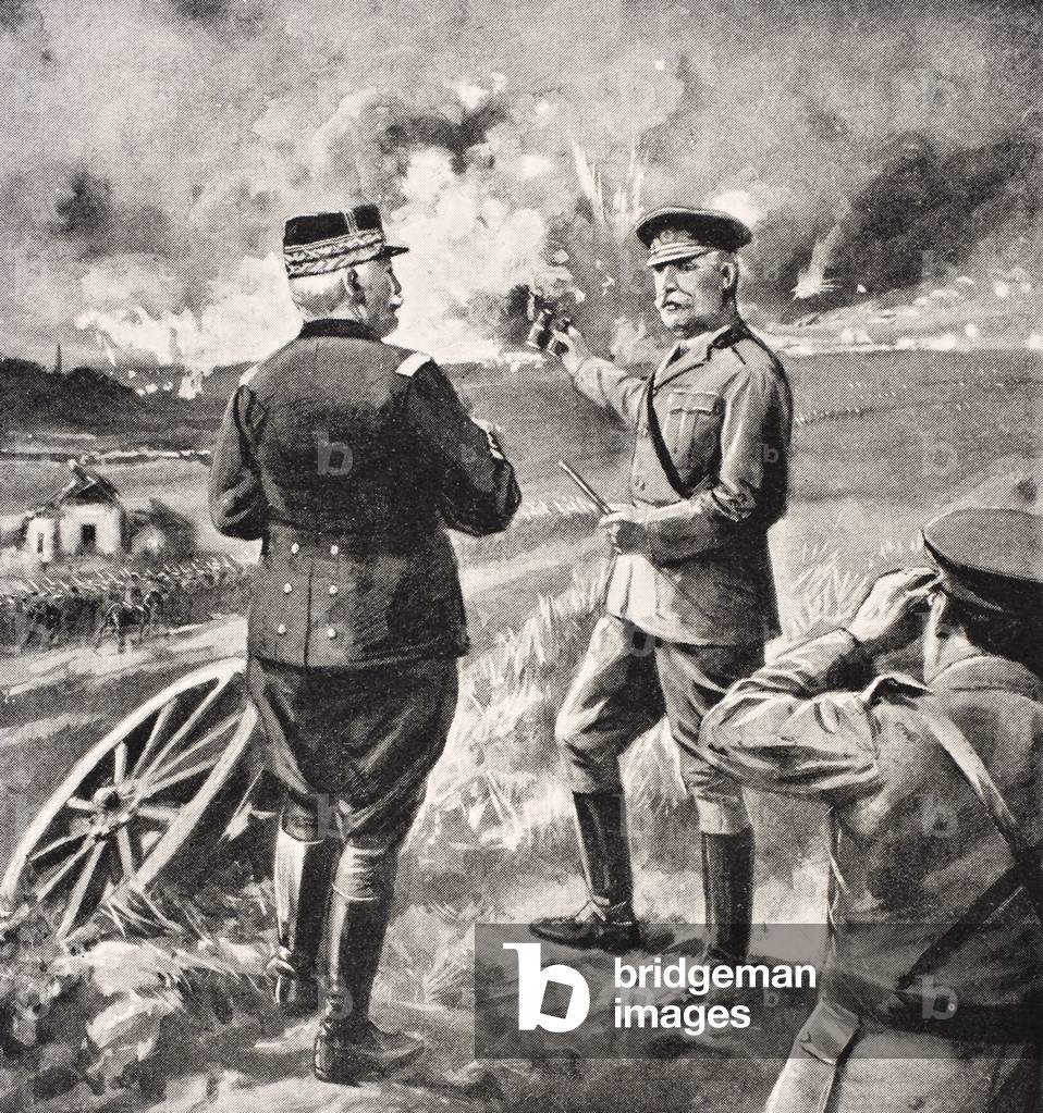Lord Kitchener and General Joffre on the Western Front, 1915, from 'The War Illustrated Album deLuxe', published in London, 1916 (litho)