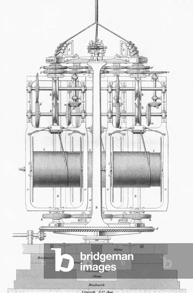 Rope laying machine, from 'Cyclopaedia of Useful Arts and Manufactures' by Charles Tomlinson (engraving)