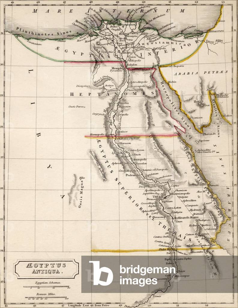 Map of Aegyptus Antiqua (Ancient Egypt), drawn and engraved by Sydney Hall, c.1826 (coloured engraving)