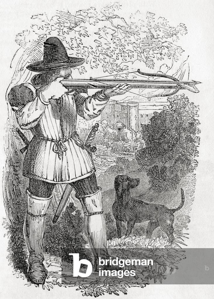 A crossbowman in the Middle Ages, from Old England: A Pictorial Museum, pub. 1847