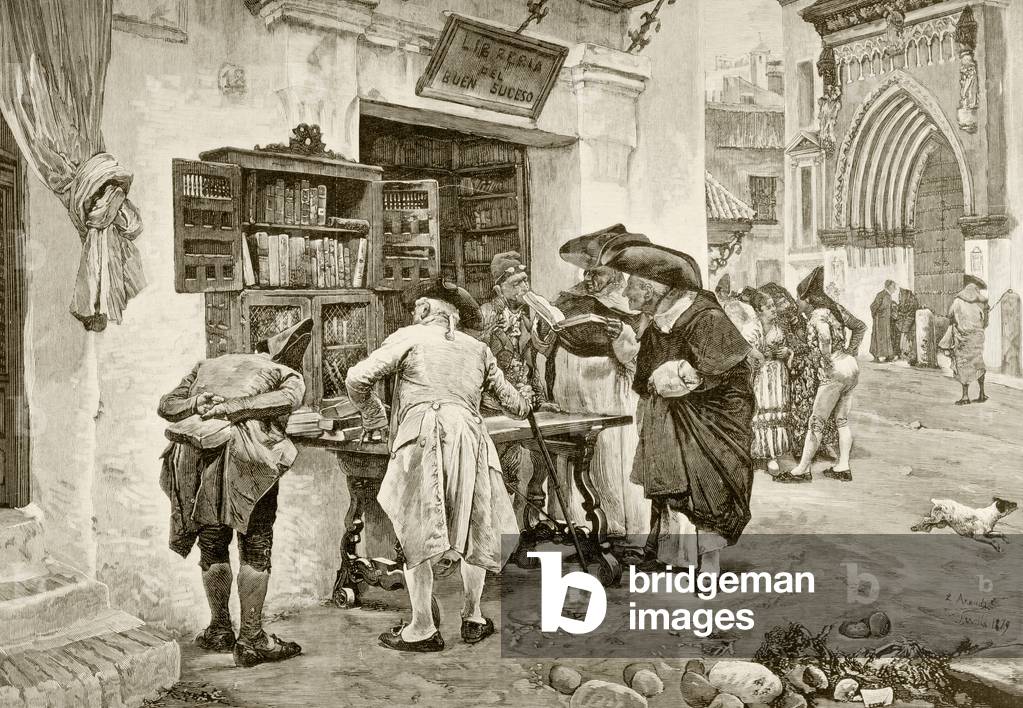 The Bibliophiles, after a painting by Jimenez Aranda, from 'La Ilustracion Espanola y Americana' of 1881 (litho)