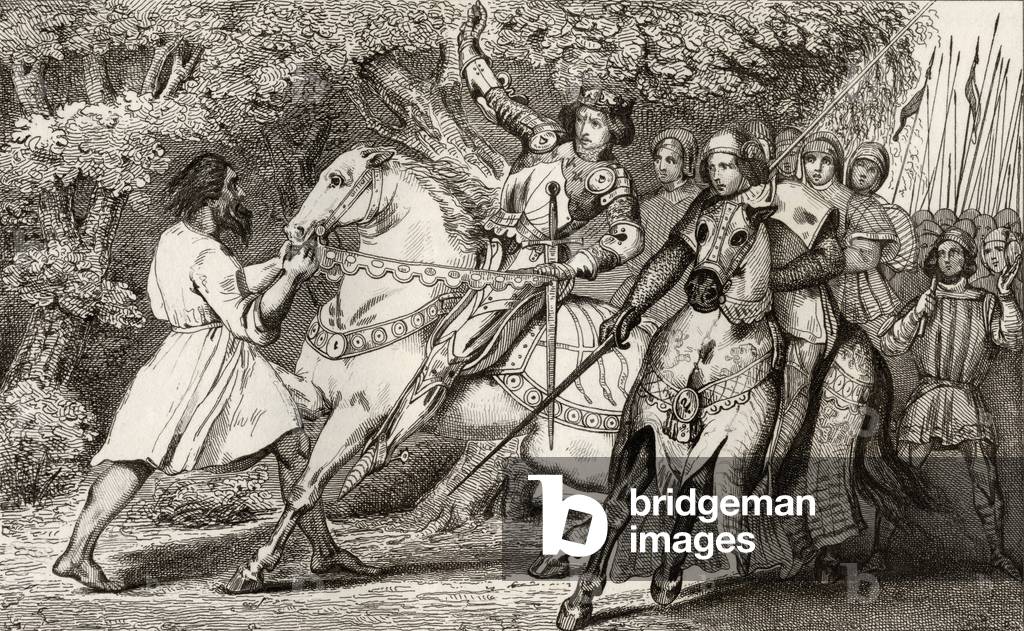 Charles VI (1368-1412) the Insane is advised of an ambush in the forest near Angers, from 'Histoire de France' by Colart, published c.1840 (engraving)