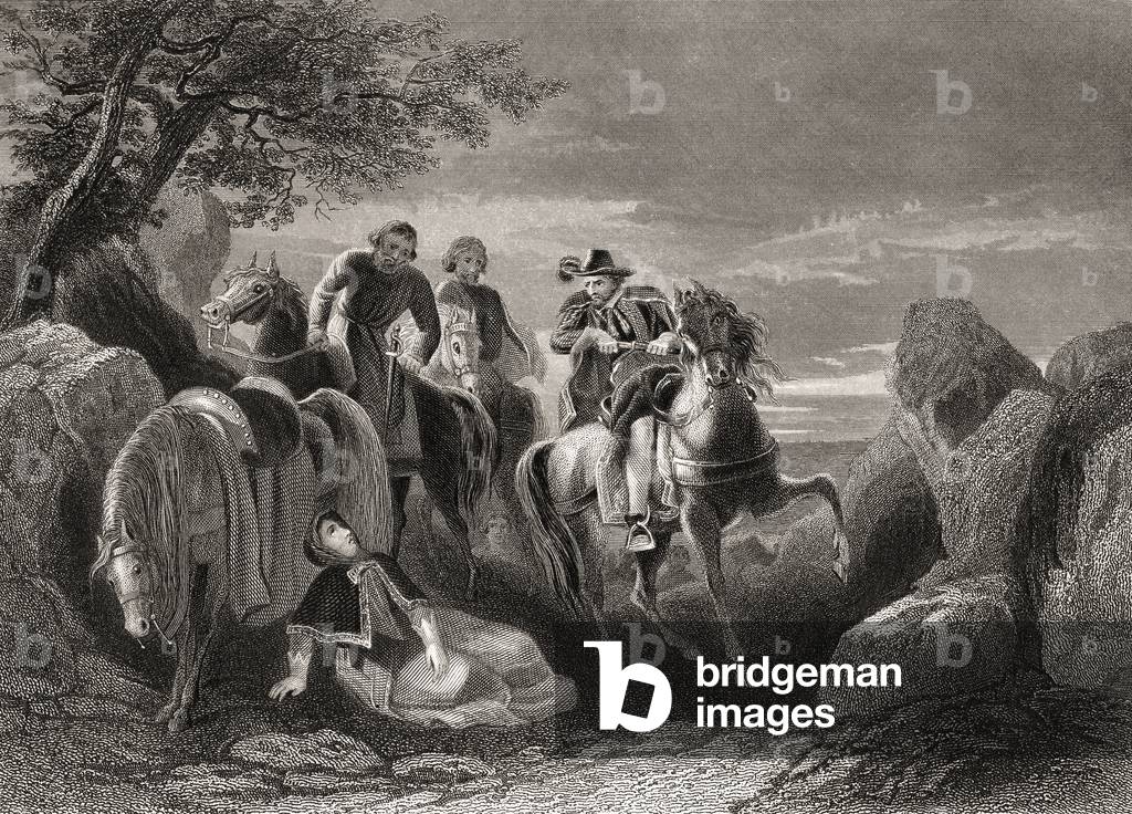 The Flight of the Earl of Tyrone, 1607. Hugh O'Neill, c. 1550  1616.  Irish Gaelic chieftain, earl of Tyrone, aka the Great Earl, later created The Ó Néill and proclaimed the High King of Ireland. Drawn by H.Warren, engraved by J.Rogers.