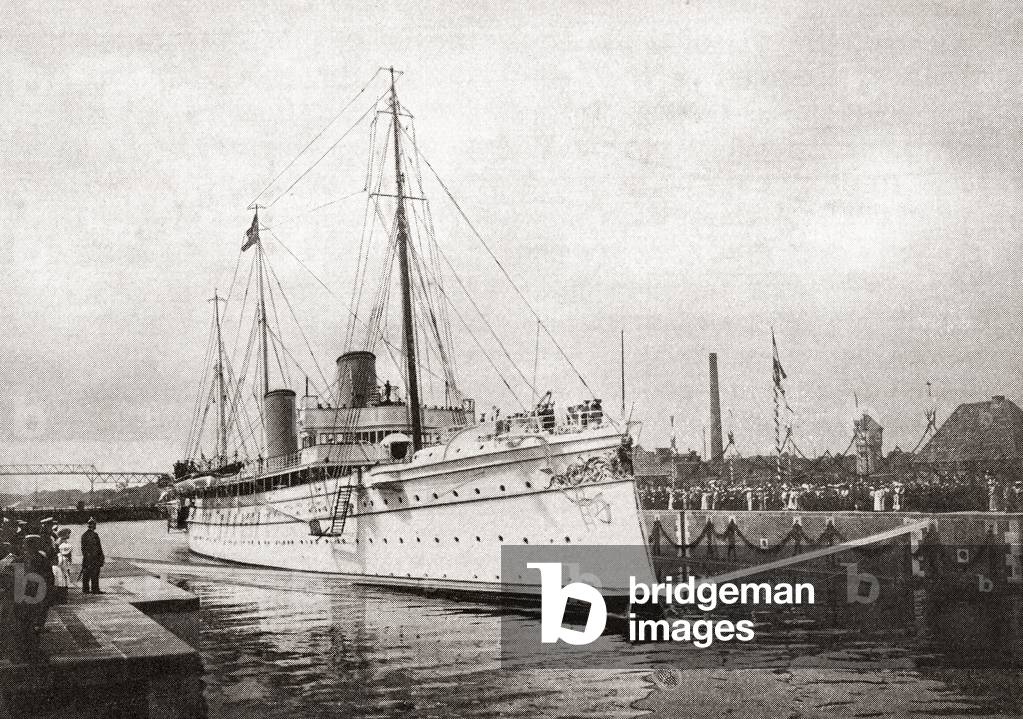 The German Kaiser's yacht, the Hohenzollern II, in the Kiel Canal, Germany in 1914, from The Year 1914 Illustrated