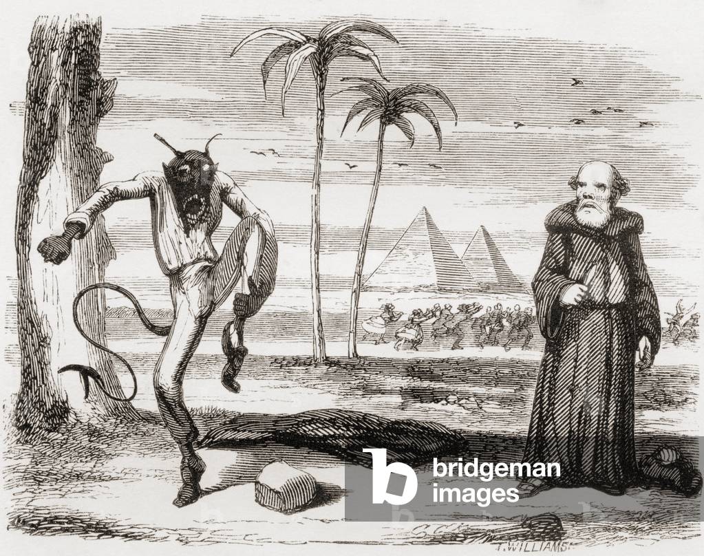 'How did he hop, skip, bellow and roar', illustration after George Cruikshank for the poem 'The Lay of St. Medard', from 'The Ingoldsby Legends or Mirth and Marvels', by Thomas Ingoldsby, published in 1865 (litho)