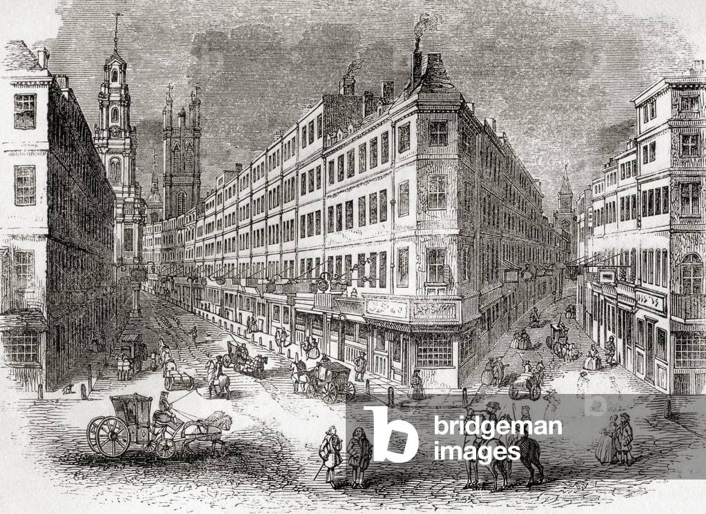 Cornhill, The Exchange and Lombard Street, London, England in the mid 19th century, from Old England: A Pictorial Museum, pub. 1847