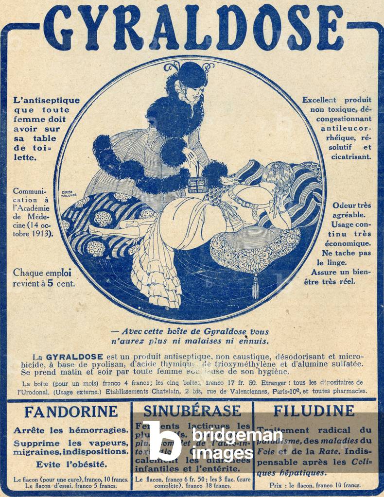 French advertisement, c.1916 for Gyraldose an antiseptic  feminine hygiene product.