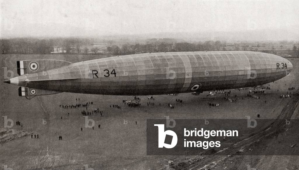 The R34 rigid airship, The first aircraft to make an East-to-West crossing of the Atlantic Ocean on 6 July 1919, from The Year 1919 Illustrated