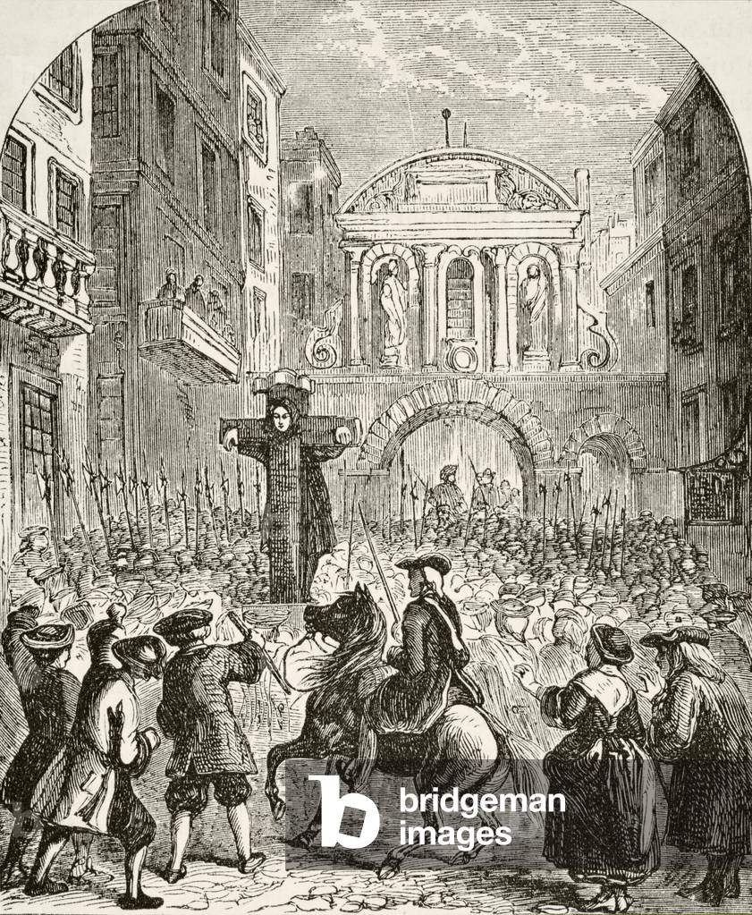 Daniel Defoe in the pillory at the Temple Bar, from 'The National and Domestic History of England' by William Hickman Smith Aubrey (1858-1916) published London, c.1890 (litho)