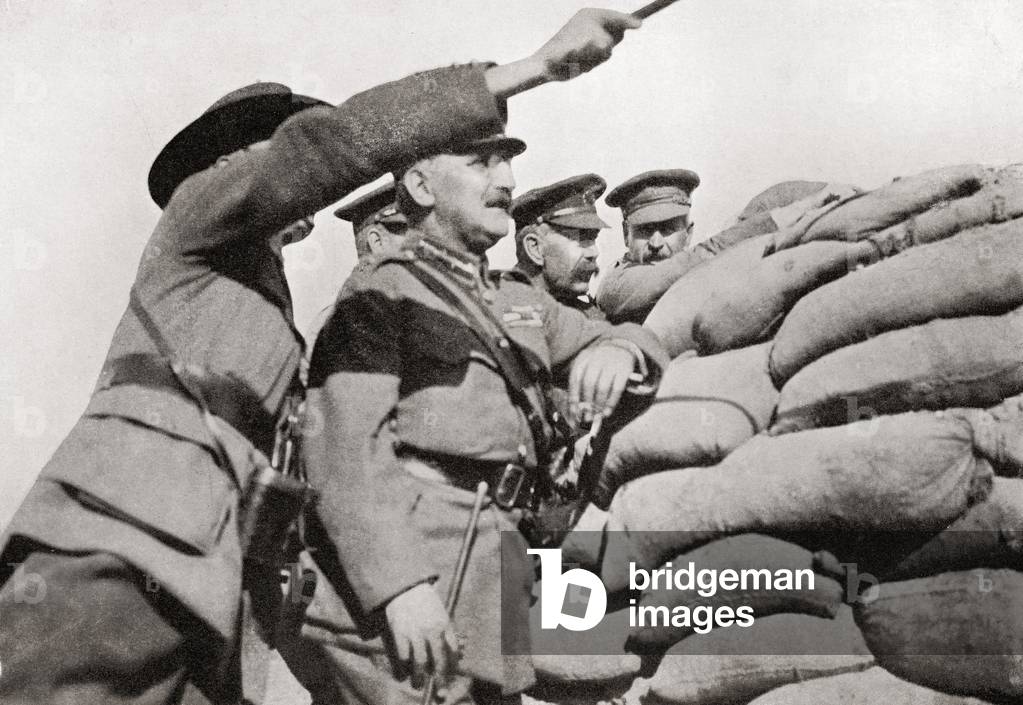 Lord Kitchener's personal visit to Gallipoli in 1915. Examining the position from the 