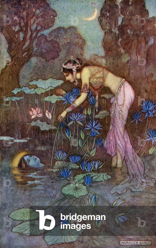 Sita Finds Rama Among Lotus Blooms, illustration from 'Indian Myth and Legend' by Donald A. Mackenzie, published in 1913 (colour litho)