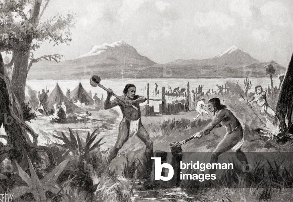 The foundation of the city of Mexico. After the painting by J.H. Valda,( d.1941), from Hutchinson's History of the Nations, pub.1915