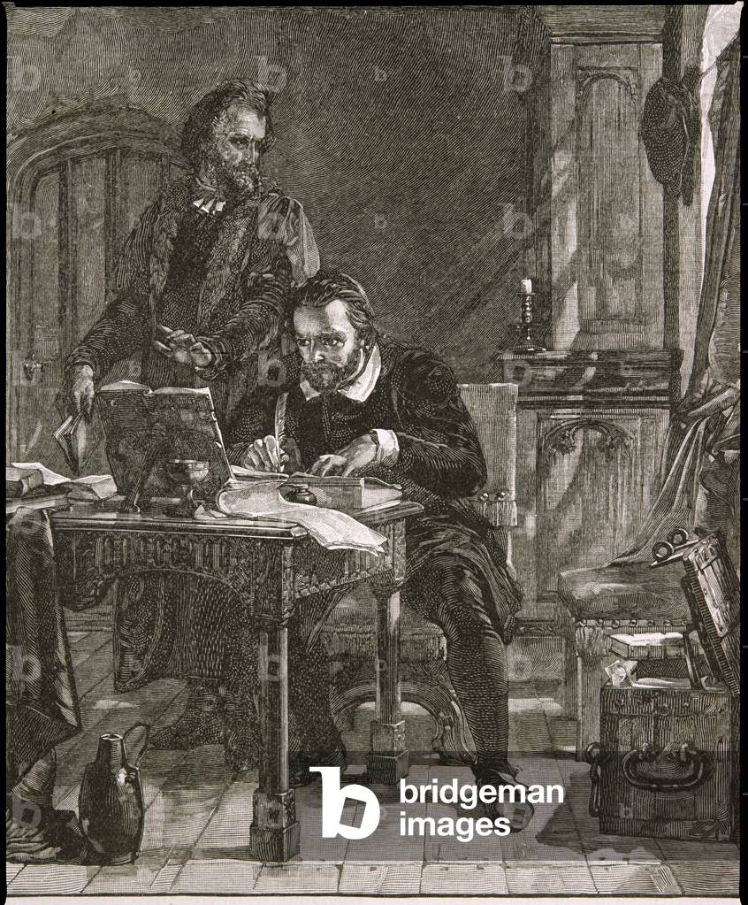 William Tyndale (c.1492-1536) at work (engraving)