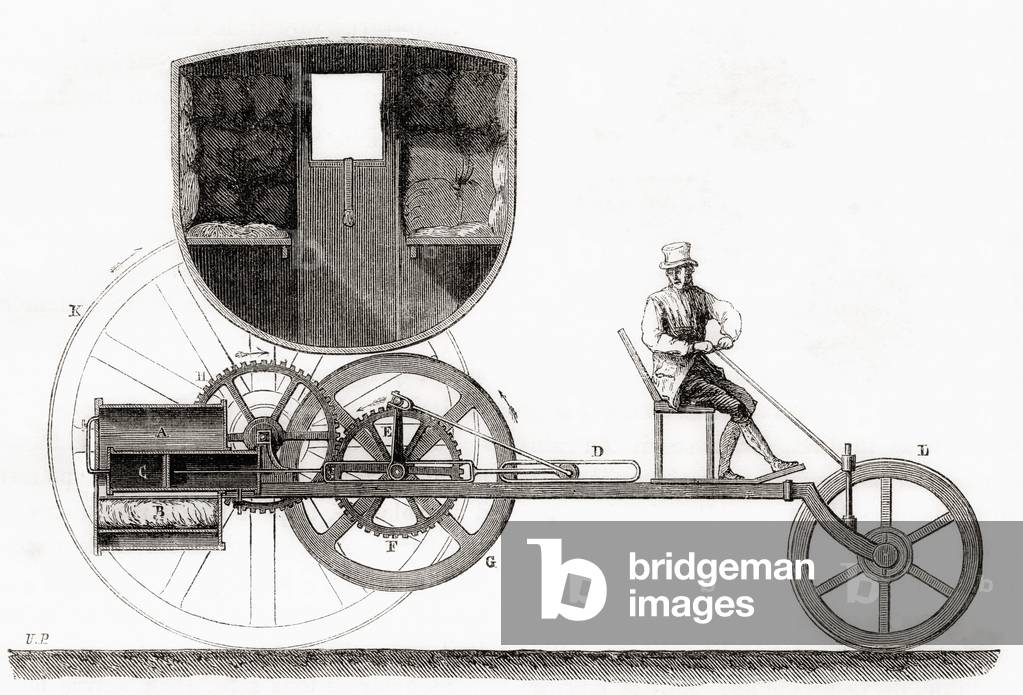The Puffing Devil, a full-size steam powered road locomotive, from Les Merveilles de la Science, pub.1870 (engraving)