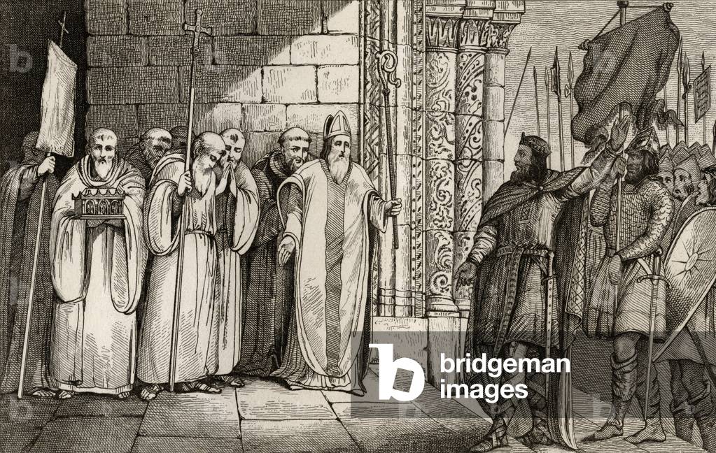 Dagobert (603-39) Taking Down the Banner at St. Denis, from 'Histoire de Paris' by Colart, published c.1840 (engraving)