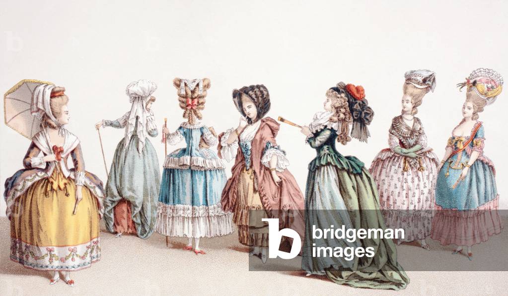 French Women's Fashions during the reign of Louis XVI, 1875 (colour litho)