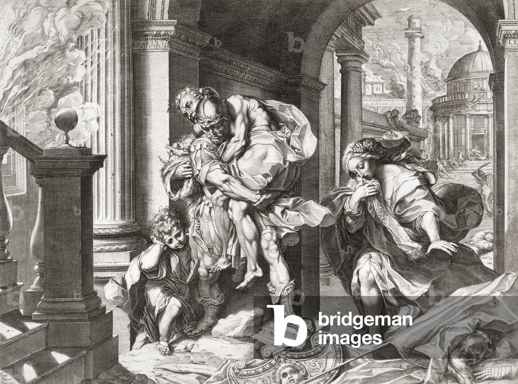 Aeneas and his family flee Troy