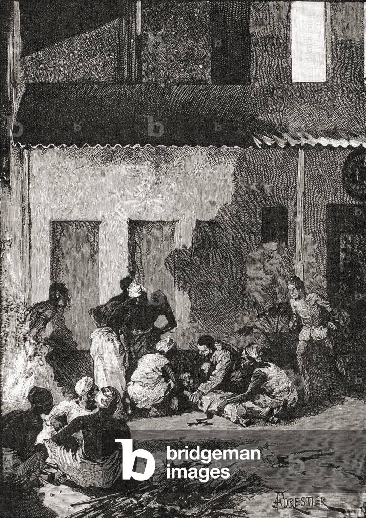 House in Bagamoyo, Tanzania, Africa from which Emin Pasha accidentally fell after being rescued by Stanley, from  In Darkest Africa by Henry M. Stanley pub. 1890
