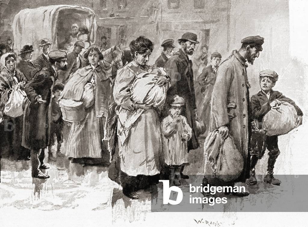 Newly arrived immigrants in London, England, late 19th century.  From Living London, published c.1901