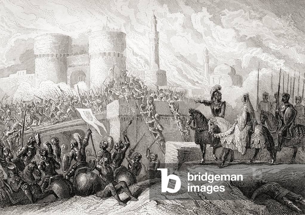 Queen Isabella in front of the walls of Granada, Spain, 1491