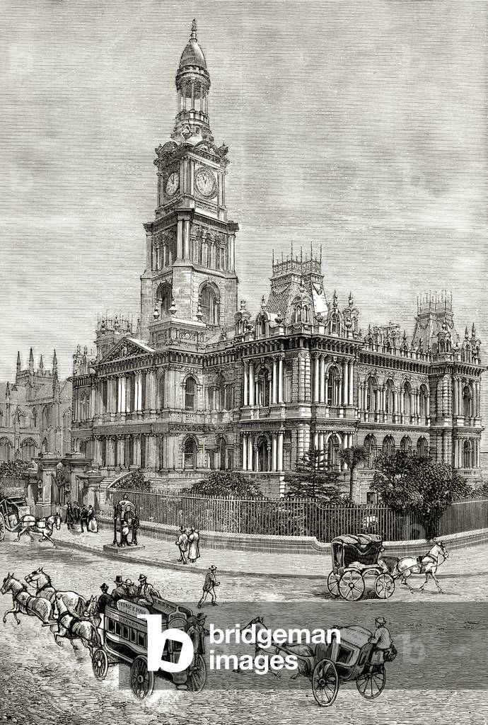 The Town Hall, Sydney, c.1880, from 'Australian Pictures' by Howard Willoughby, published by the Religious Tract Society, London, 1886 (litho)