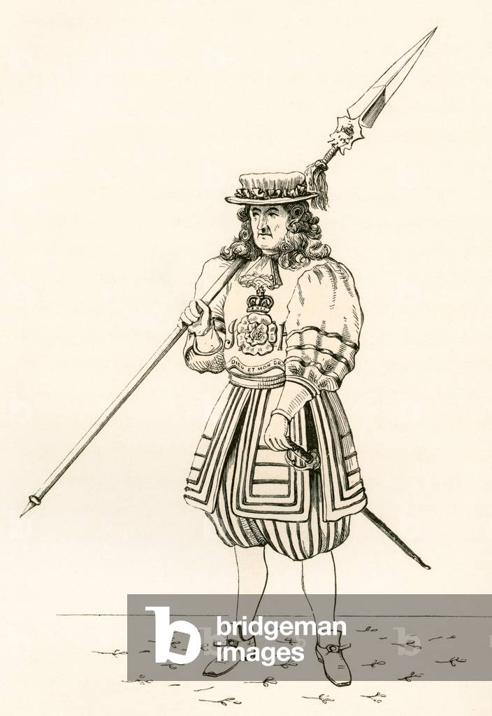 Yeoman of the guard, c.1687, from The British Army: Its Origins, Progress and Equipment, published 1868.