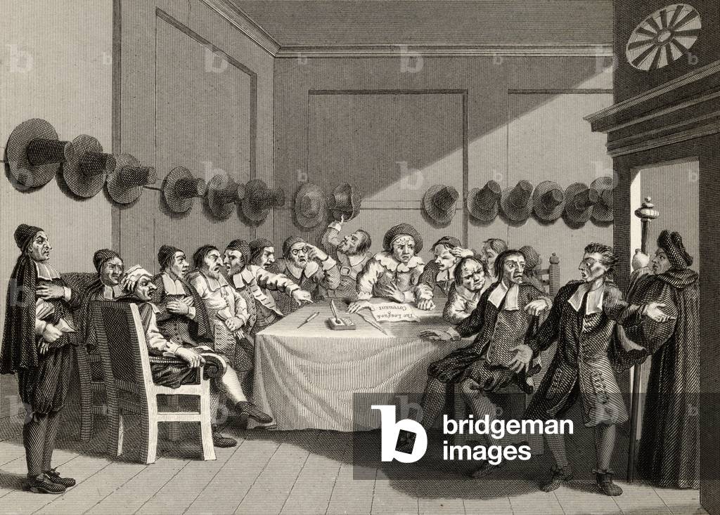 The Committee, from 'Hudibras' by Samuel Butler (1612-80) engraved by Charles Mottram (1807-76) from 'The Works of William Hogarth', published 1833 (litho)