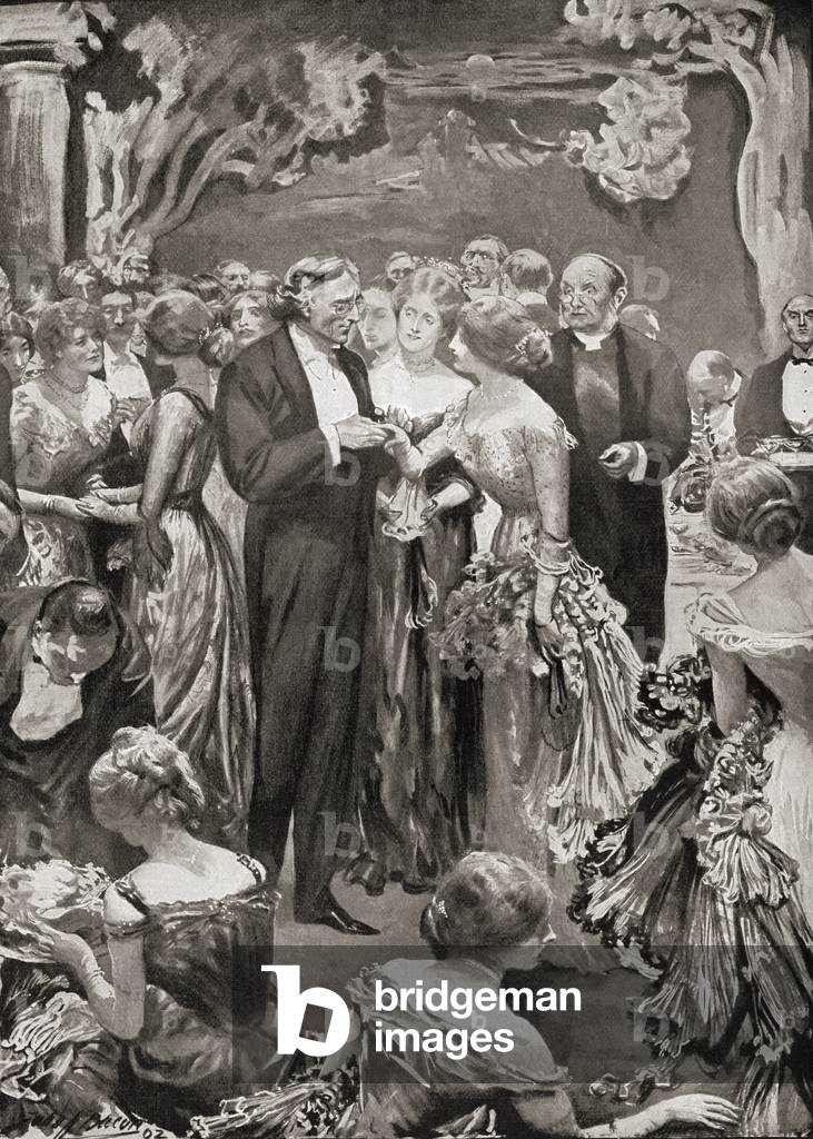 A reception and stage supper at the Lyceum Theatre, London, England in the late 19th century.