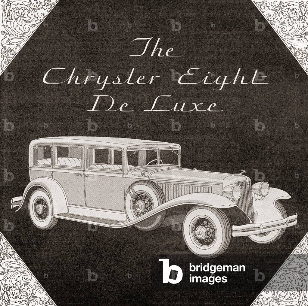 A 1930's advertisement for a Chrysler Eight De Luxe car.  From The Literary Digest published 1931.