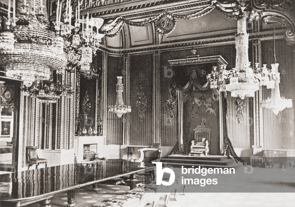The Throne Room, Buckingham Palace, London, England in the late 19th century.