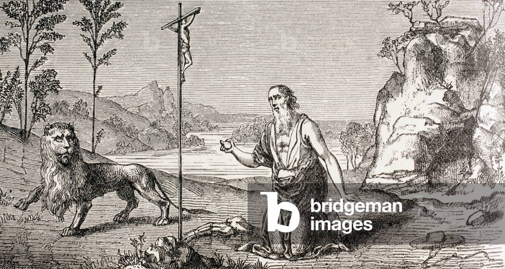 St. Jerome in the desert of Chalcis, from 'Military and Religious Life in the Middle Ages' by Paul Lacroix, published London c.1880 (litho)