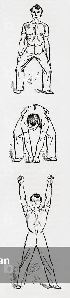 Leg, body and arm exercises. From The Household Physician, published c.1898 (engraving)
