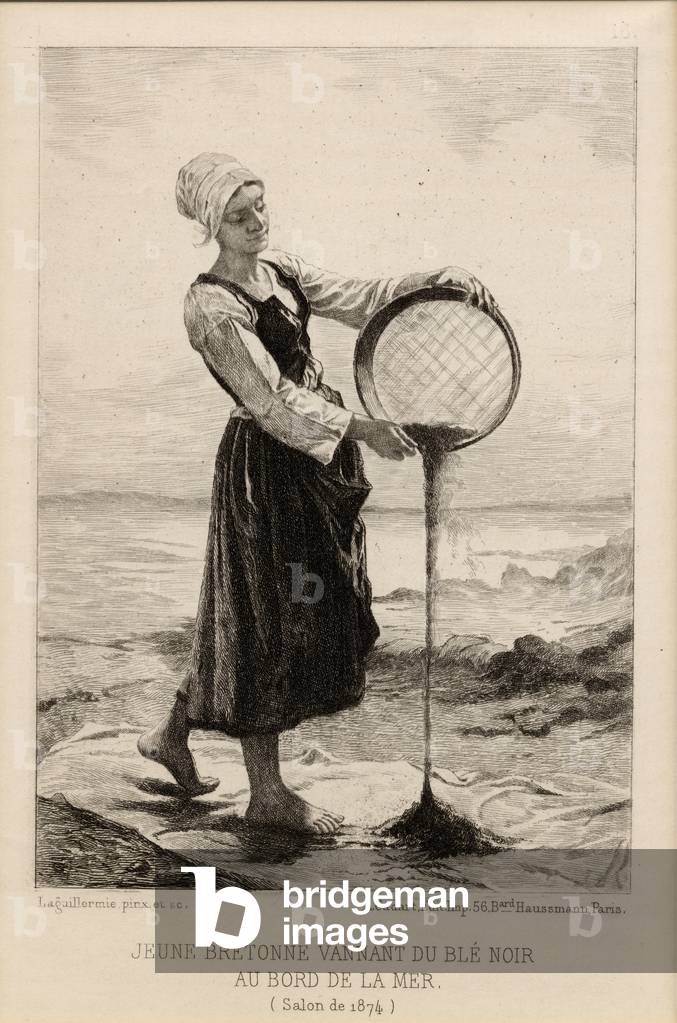 A Young Bretonne Winnowing Buckwheat at the Seaside, engraved by Cadart in 1874 (print)