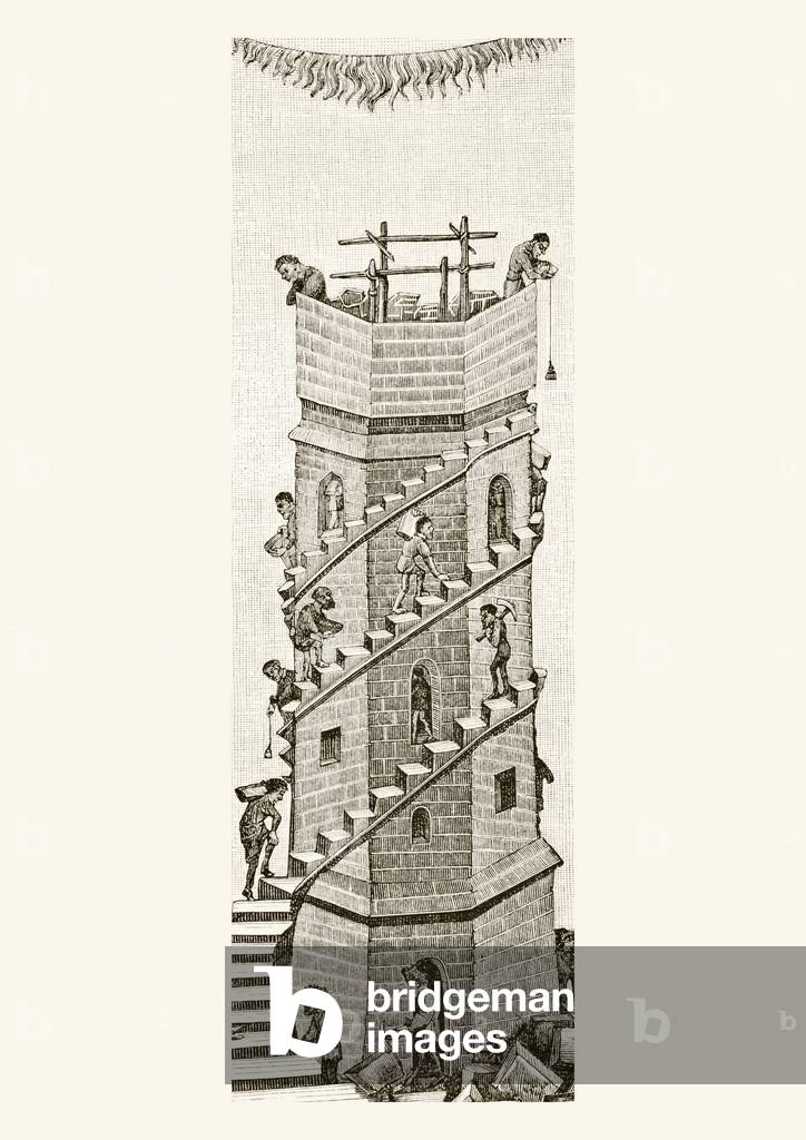 Construction of the Tower of Babel, 1878 (litho)