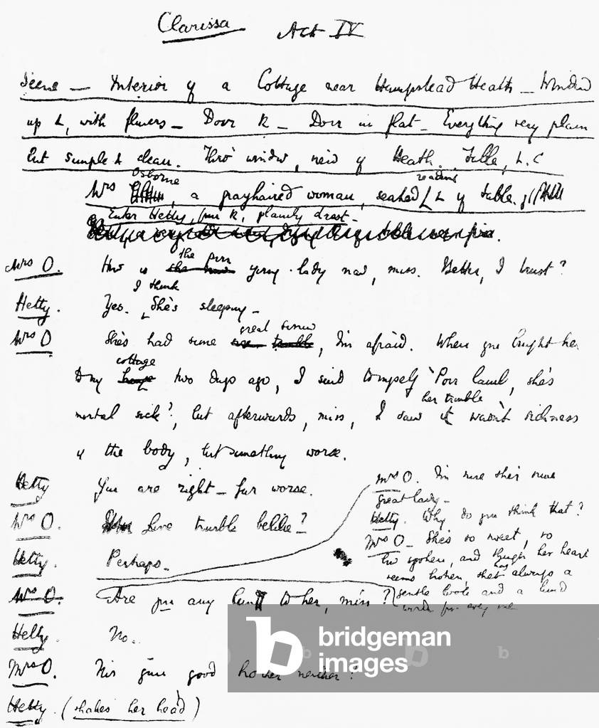 A page of the MS. from the play entitled Clarissa by Robert Buchanan, from The Strand Magazine, Vol I January to June, 1891