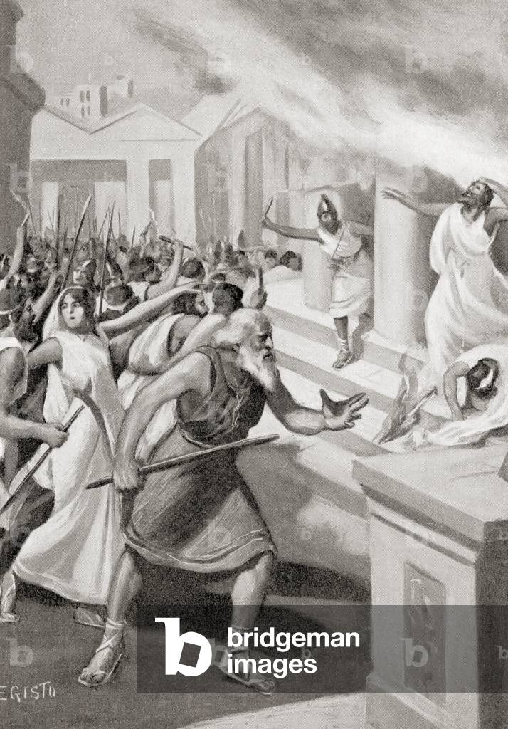 Cylon of Croton leading a revolt against the Pythagoreans, c.509 BC, from Hutchinson's History of the Nations, pub.1915