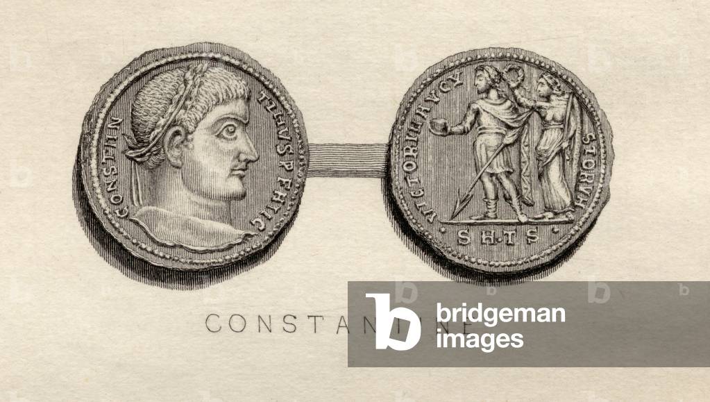 Solidus coin from the time of Constantine I (engraving)