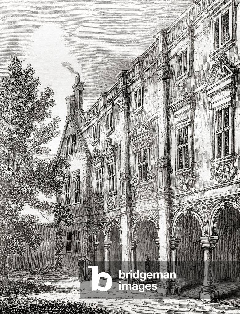 The Pepys Library, Magdalene College, Cambridge, England, from Old England: A Pictorial Museum, pub. 1847