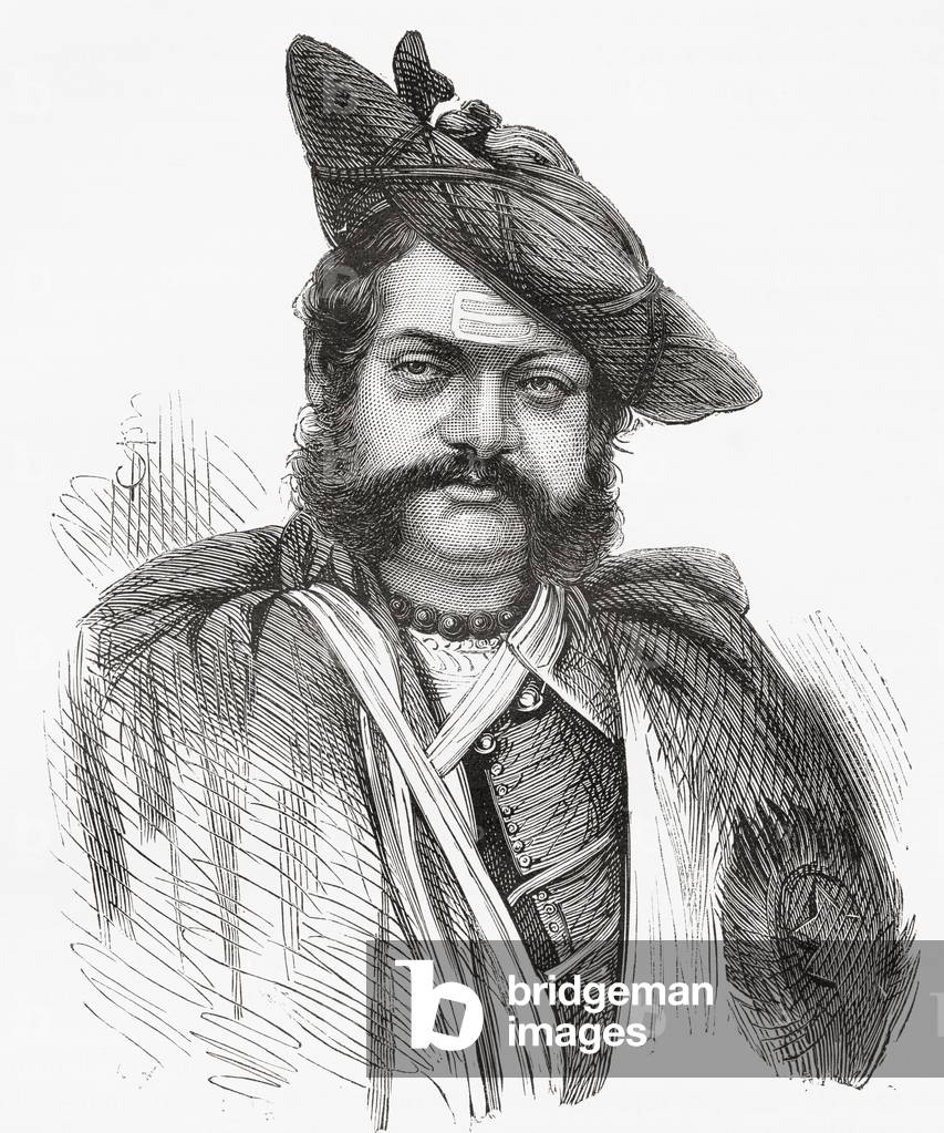 Jayajirao Scindia, Maharajah of Gwalior, illustration from 'El Mundo en la Mano', published 1878 (litho)