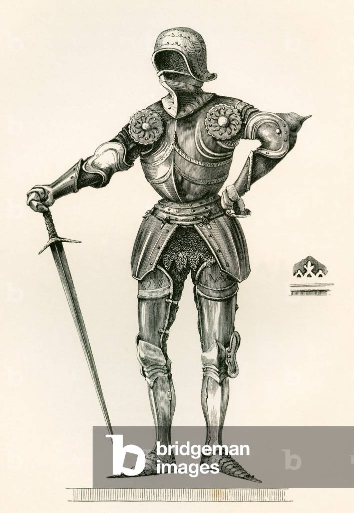 Back and breastplate, opening in front, known as the Waistcoat Breastplate, c.1580, from The British Army: Its Origins, Progress and Equipment, published 1868.