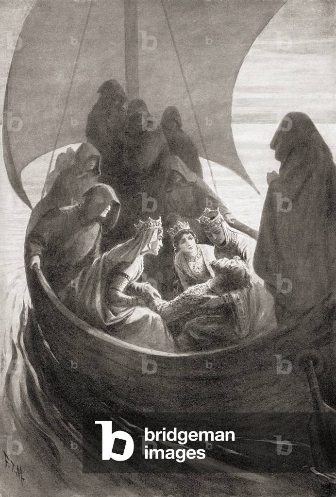 The Death of King Arthur, from Reading from Historical Romances, published 1914 (litho)