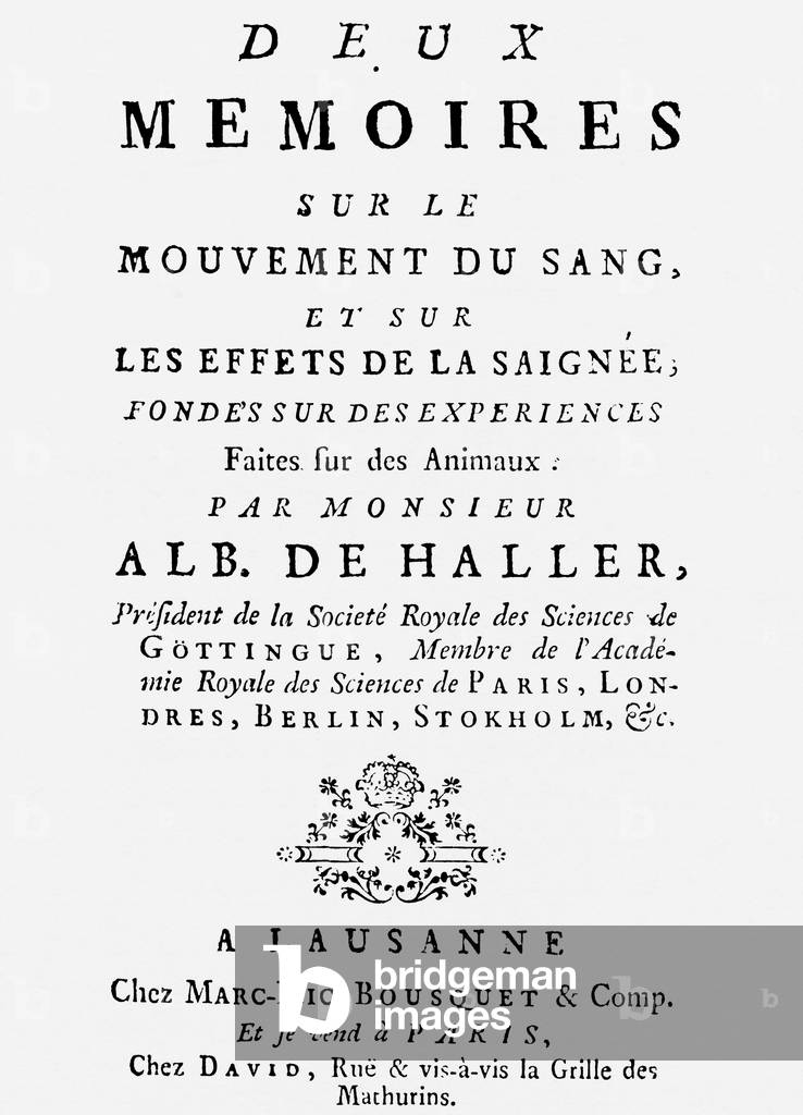 Title page of Haller's Deux memoires sur le mouvement du sang, 1756