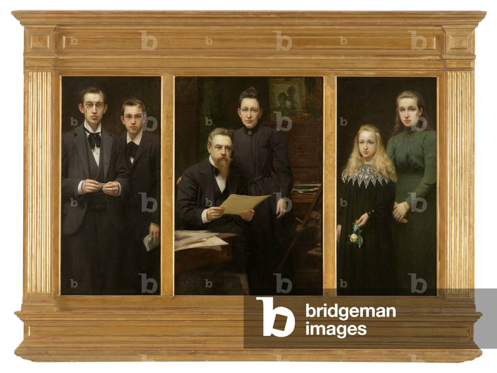 Triptych with portraits of the artist and his family (oil on canvas) 