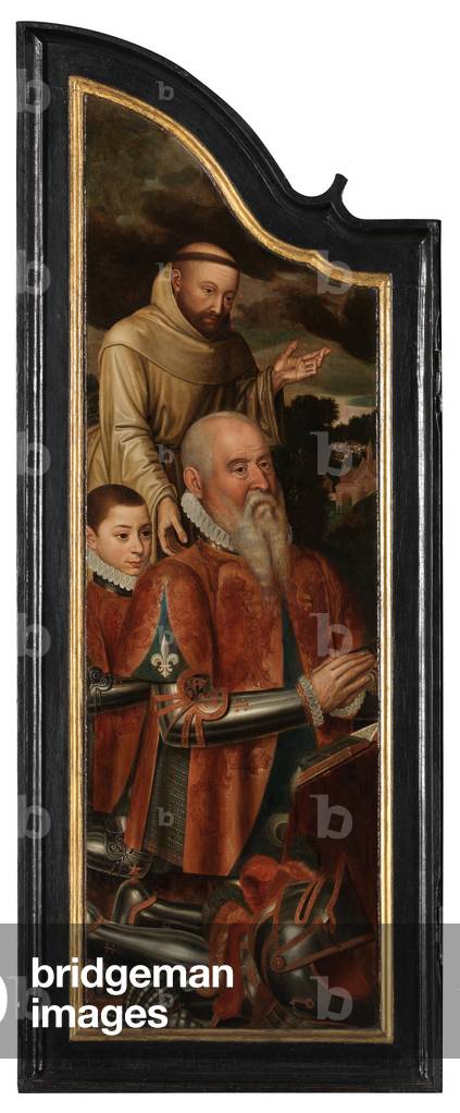 Left panel of Christ on the Cross with the Virgin, St. John and Mary Magdalene (oil on panel) 