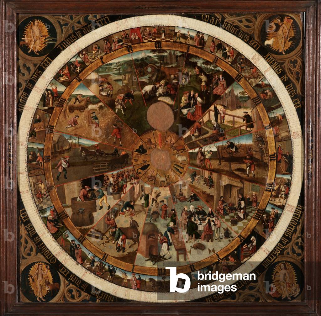 Hour and day dial originating from Brabant (oil on panel)