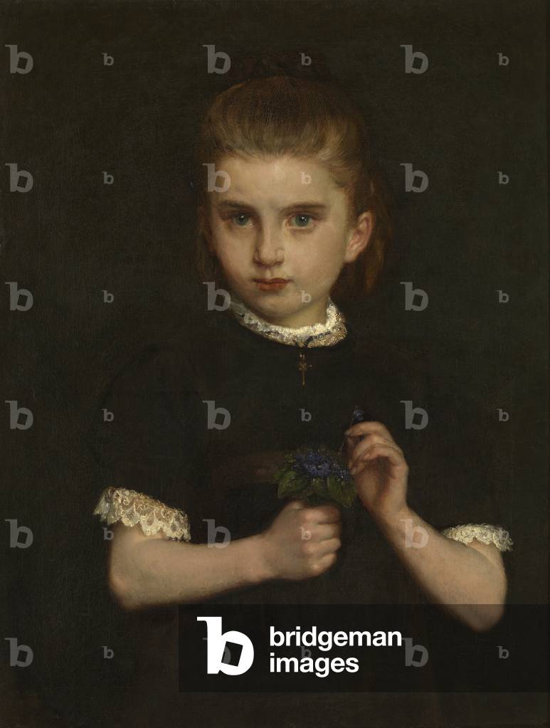 Girl holding violets (oil on canvas)