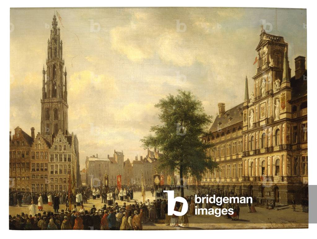 Procession on the Grand Place of Antwerp, 1848 (oil on canvas)