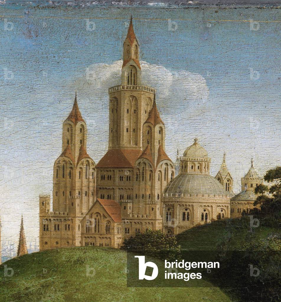 Detail of the Adoration of the Mystic Lamb, from the centre panel of the Ghent Altarpiece (oil on panel)