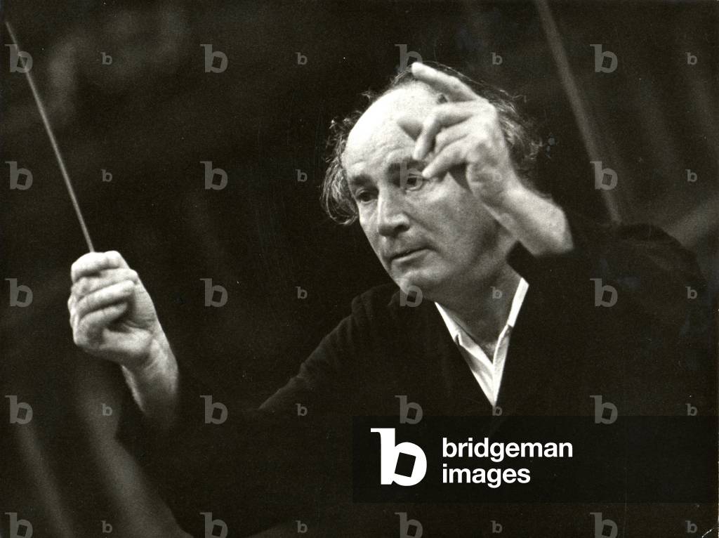 Rafael Kubelik conducting with baton. Czech conductor, b. 1914, son of the violinist Jan Kubelik