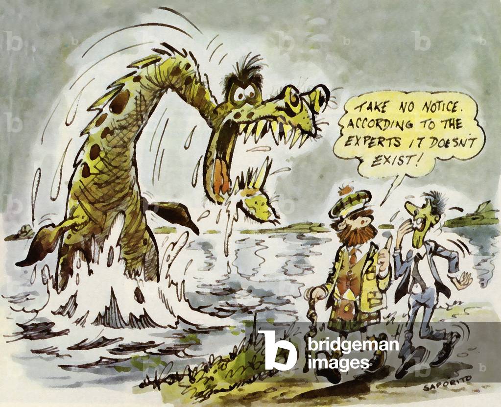 Lochness Monster, Take No Notice, According to the experts it doesn't exist (colour litho)